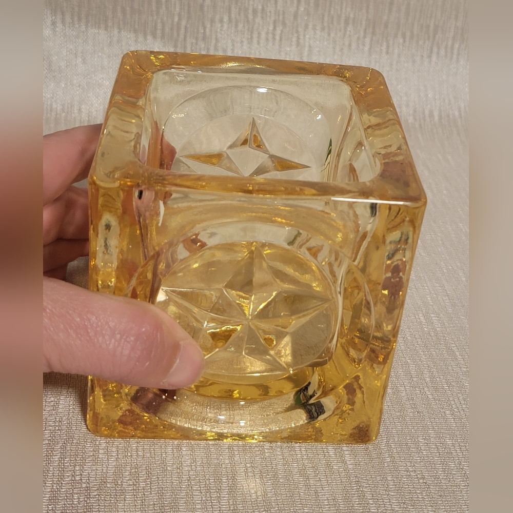 Vintage Viking Glass Cube Square Votive Candle Holder Celestial Star